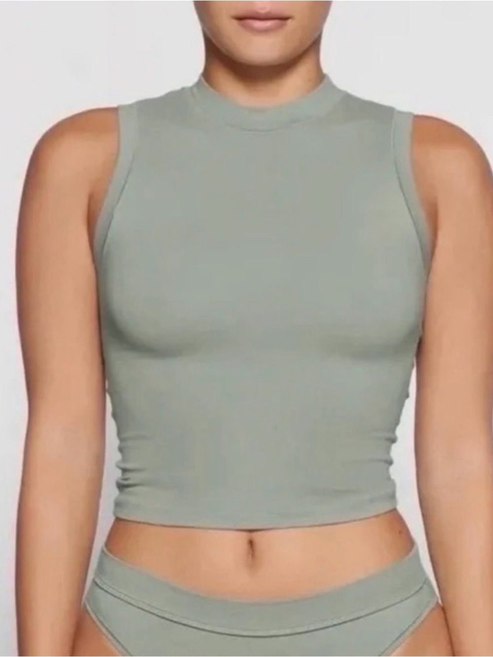 SKIMS Essential Mock Neck Cropped Tank — sage